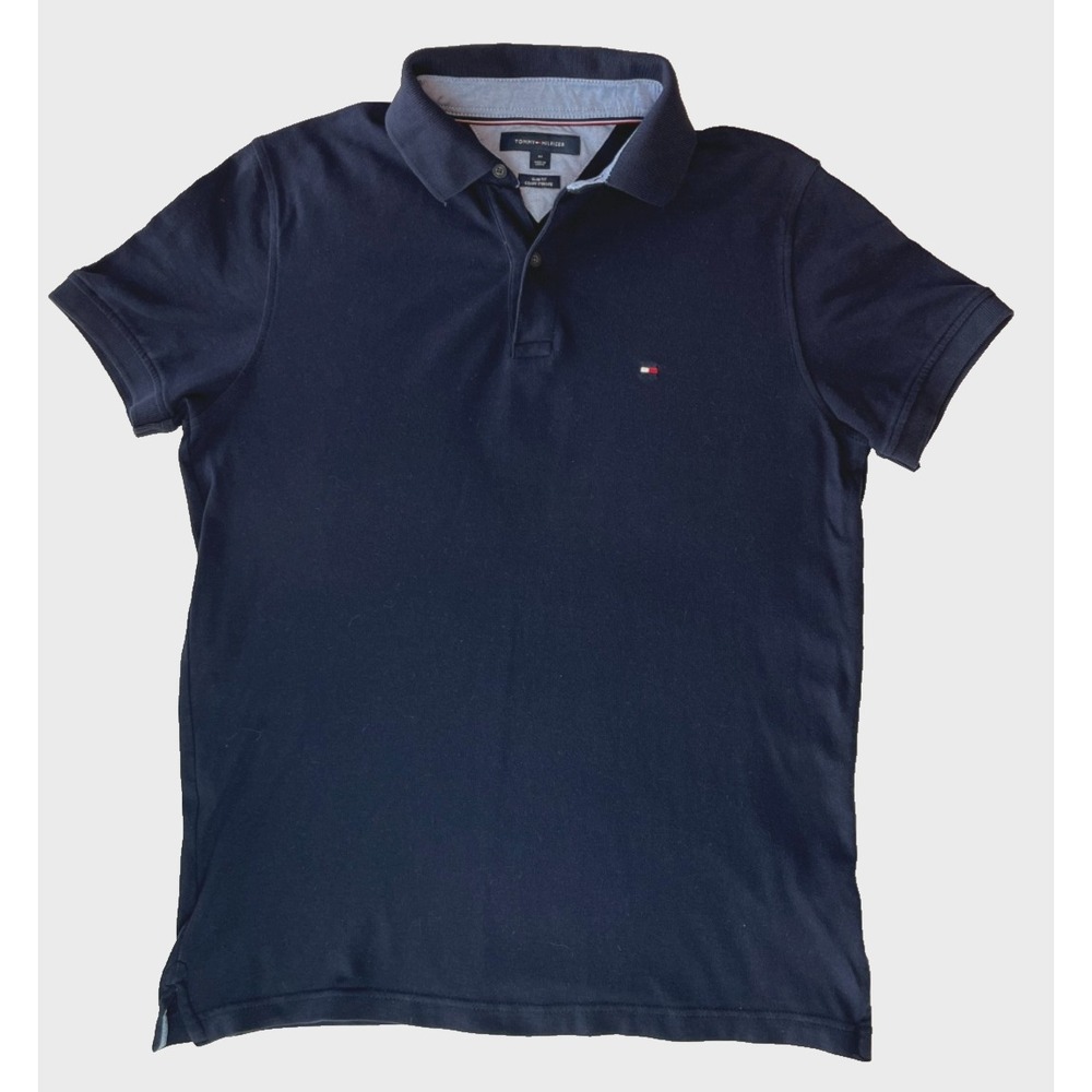 Tommy Hilfiger Men Navy Blue Flag Logo Slim Fit Polo Shirt M 78J0043-416
